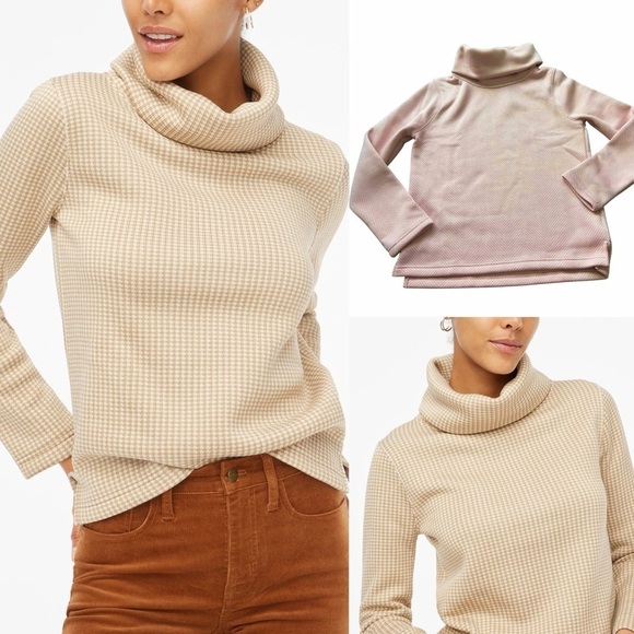 J. Crew Factory Tops - NWT J. Crew Factory Long-sleeve funnelneck pullover pink herringbone size medium